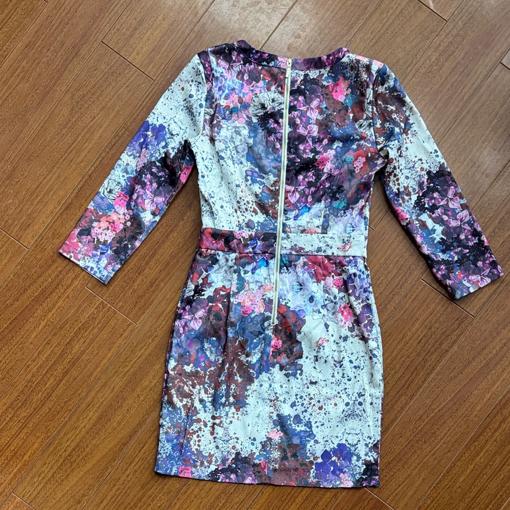 H&M Womens Dress with Floral Watercolor Print in Blue Pink and Purple size 4 - Picture 3 of 5